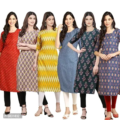 Women Crepe Digital Printed Straight Kurti  Pack of 6-thumb0