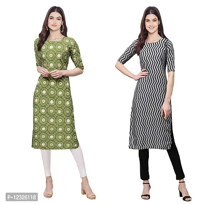 Straight Multicoloured Printed Crepe Kurta Pack Of 2