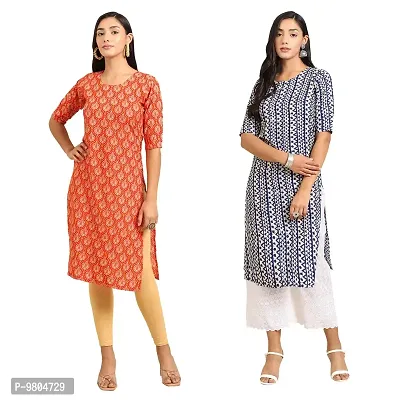 Stylish Digital Printed Woman Crepe Multicolored Kurtis Pack of 2-thumb0