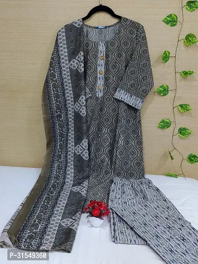 Fancy Cotton Blend Kurta Bottom And Dupatta Set For Women