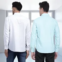 Stylish Cotton Multicoloured Solid Long Sleeves Fornal Shirt For Men Pack Of 2-thumb1