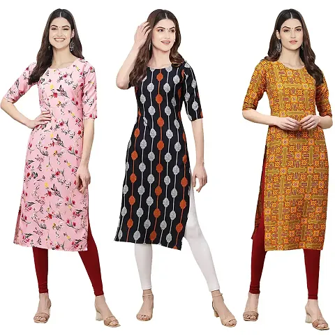 Reliable Crepe Digital Printed Straight Kurta Pack Of 3