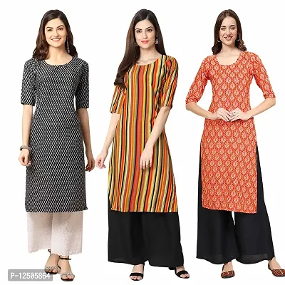 Women Crepe Digital Printed Straight Kurti  Pack of 3-thumb0