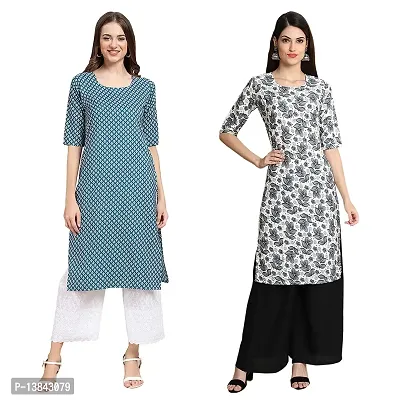 Stylish Straight Multicoloured Printed Crepe Kurta For Women Combo Pack Of 2-thumb0