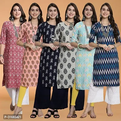 Fancy Crepe Printed Kurtas For Women Pack Of 6