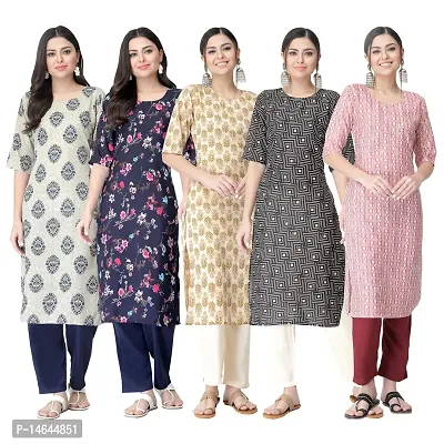 New Crepe Printed Kurtis Combo For Women Pack Of 5-thumb0