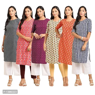 Trendy Crepe Printed Straight Kurta Combo For Women Pack Of 6