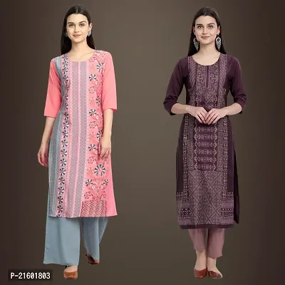 Stylish Multicoloured Printed Crepe Kurta For Women Combo Of 2-thumb0