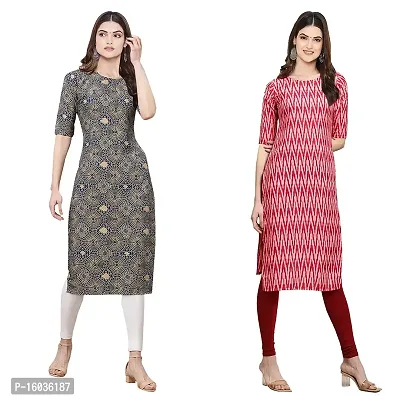 Stylish Straight Printed Crepe Kurta For Women -Pack Of 2-thumb0