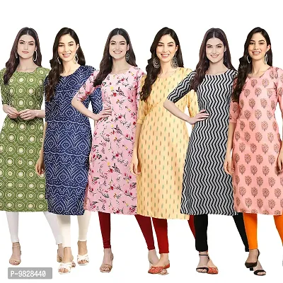 Women Crepe Digital Printed Straight Kurti  Pack of 6-thumb0