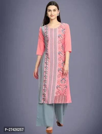 Stylish Pink Crepe Stitched Kurta For Women-thumb0