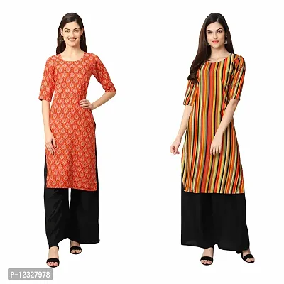 Straight Multicoloured Printed Crepe Kurta Pack Of 2