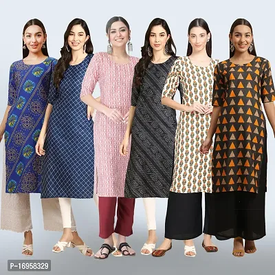 Women Stylish Crepe Printed Straight Kurta Combo