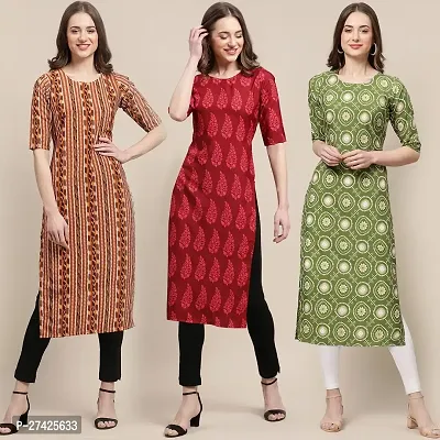 Stylish Multicoloured Crepe Stitched Kurta For Women Pack of 3-thumb0