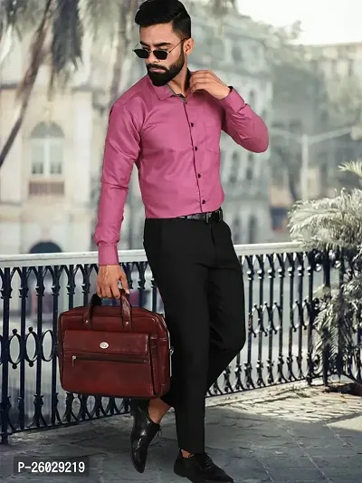 Men Stylish Pink Cotton Solid Long Sleeve Semi Formal Shirt