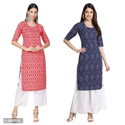 Stylish Digital Printed Woman Crepe Multicolored Kurtis Pack of 2-thumb0