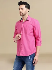 Reliable Pink Cotton Solid Long Sleeve Casual Shirts For Men-thumb1