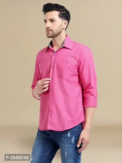 Reliable Pink Cotton Solid Long Sleeve Casual Shirts For Men-thumb2