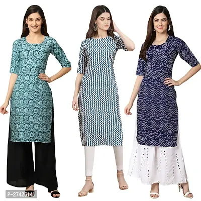 Stylish Multicoloured Crepe Stitched Kurta For Women Pack of 3-thumb0