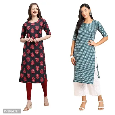 Stylish Digital Printed Woman Crepe Multicolored Kurtis Pack of 2-thumb0