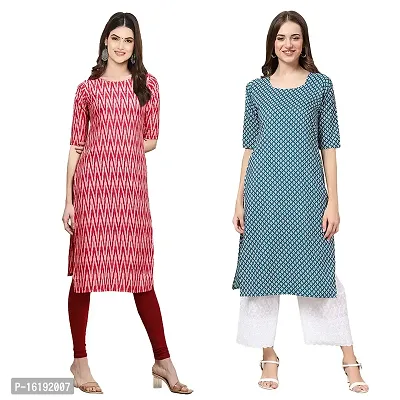 Stylish Straight Multicoloured Printed Crepe Kurta For Women Combo Pack Of 2