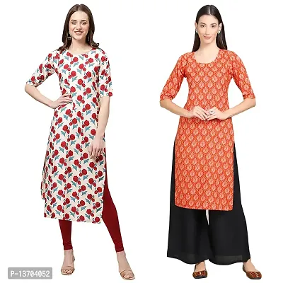 Stylish Crepe Printed Straight Kurta For Women- Pack Of 2