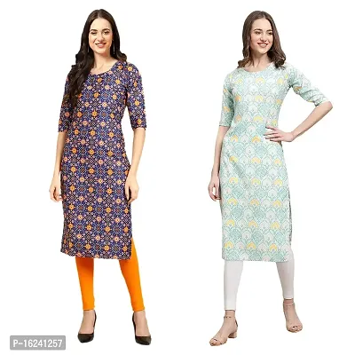 Stylish Straight Multicoloured Printed Crepe Kurta For Women Combo Pack Of 2