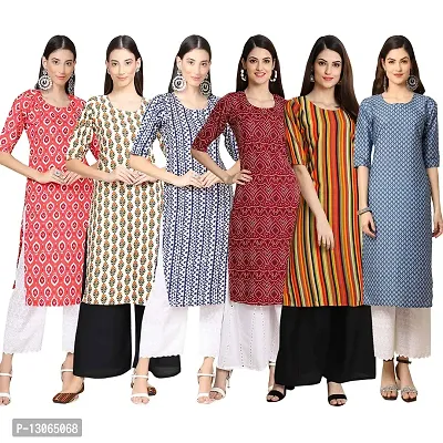 Trendy Crepe Digital Printed Straight Kurta For Women ( Pack Of 6 )-thumb0