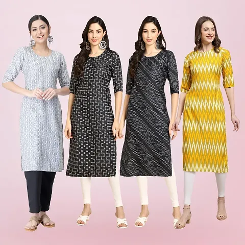 Combo Of 4 Crepe Printed Kurtis