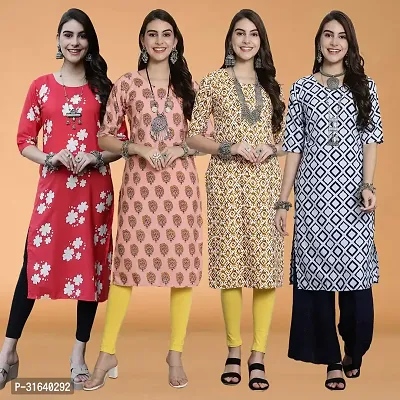 Attractive Multicoloured Printed Crepe Kurtas For Women Pack Of 4