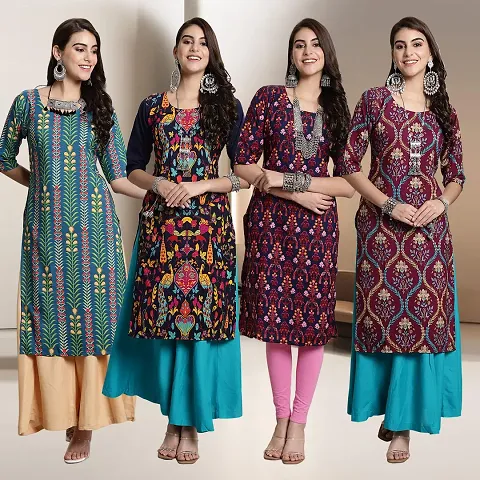 Fancy Straight Crepe Kurti - Pack Of 4