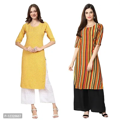 Straight Multicoloured Printed Crepe Kurta Pack Of 2-thumb0