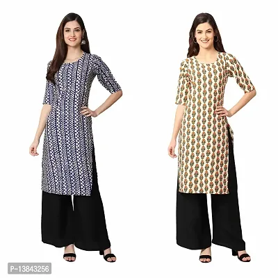 Stylish Straight Multicoloured Printed Crepe Kurta For Women Combo Pack Of 2-thumb0