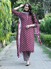 Stylish Maroon Cotton Printed Kurta Bottom and Dupatta Set For Women-thumb2