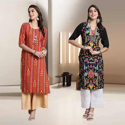 Fancy Straight Crepe Kurti - Pack Of 2