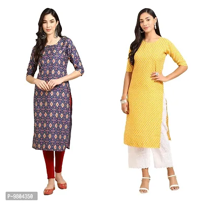 Stylish Digital Printed Woman Crepe Multicolored Kurtis Pack of 2-thumb0