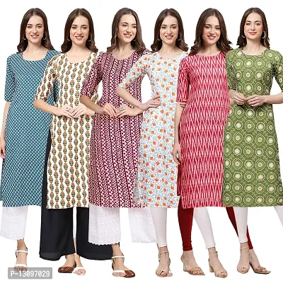 Women Crepe Digital Printed Straight Kurti  Pack of 6