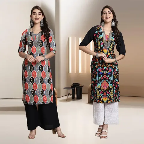 Fancy Straight Crepe Kurti - Pack Of 2