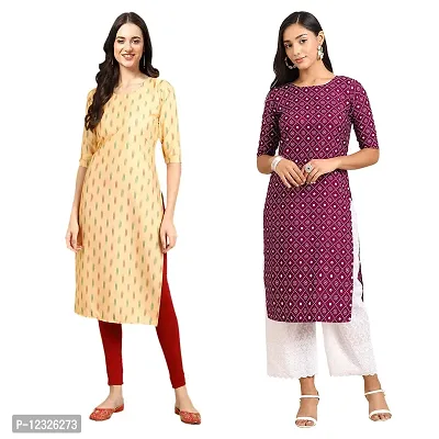 Straight Multicoloured Printed Crepe Kurta Pack Of 2