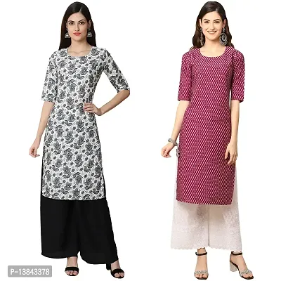 Alluring Crepe Printed Straight Kurta For Women- Pack Of 2