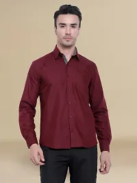 Reliable Maroon Cotton Solid Long Sleeves Formal Shirt For Men-thumb3
