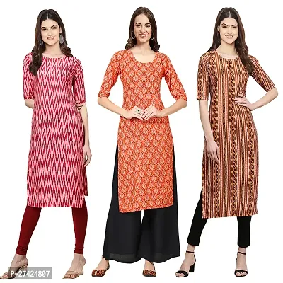 Stylish Multicoloured Crepe Stitched Kurta For Women Pack of 3-thumb0