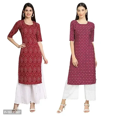 Fashionable Straight Multicoloured Printed Crepe Kurta For Women Combo Pack Of 2-thumb0