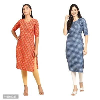 Stylish Digital Printed Woman Crepe Multicolored Kurtis Pack of 2-thumb0