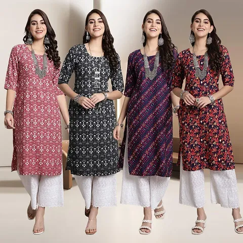 Fancy Straight Crepe Kurti - Pack Of 4