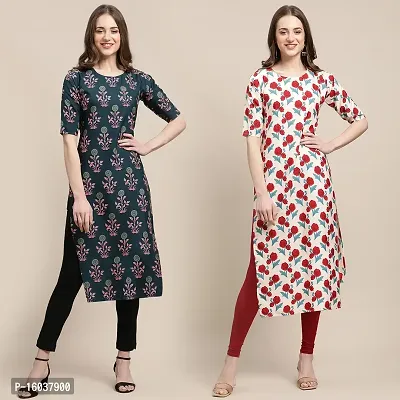 Stylish Crepe Printed Straight Kurta For Women-Pack Of 2-thumb0