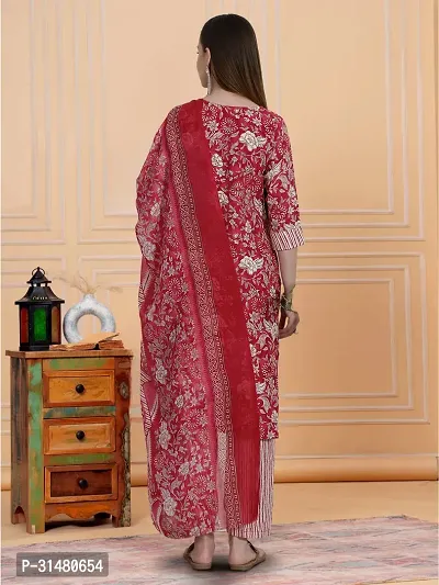 Stylish Pink Cotton Blend Printed Kurta, Bottom and Dupatta Set For Women-thumb2