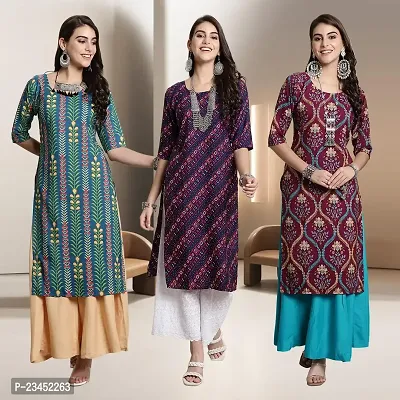 Fancy Rayon Kurtis For Women Pack Of 3-thumb0