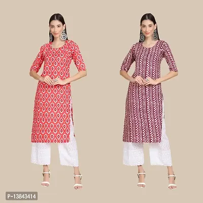 Elegant Crepe Digital Printed Straight Kurti {Pack of 2}