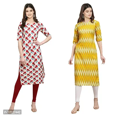 Straight Multicoloured Printed Crepe Kurta Pack Of 2